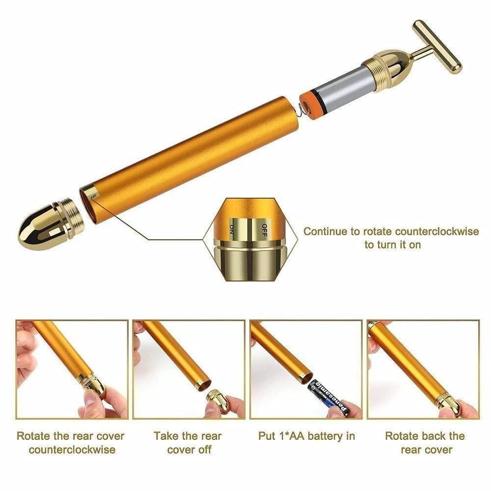 24K Gold Energy Beauty Bar Electric Facial Massage Roller - NG Fiora
